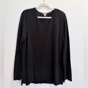 J. Jill 100% Merino Wool V-Neck Sweater in Black, Size Large Tall